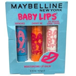Maybelline New York Baby Lips,Lip Balm 3-Pack Quenched,Cherry,Dr res Coral Crave